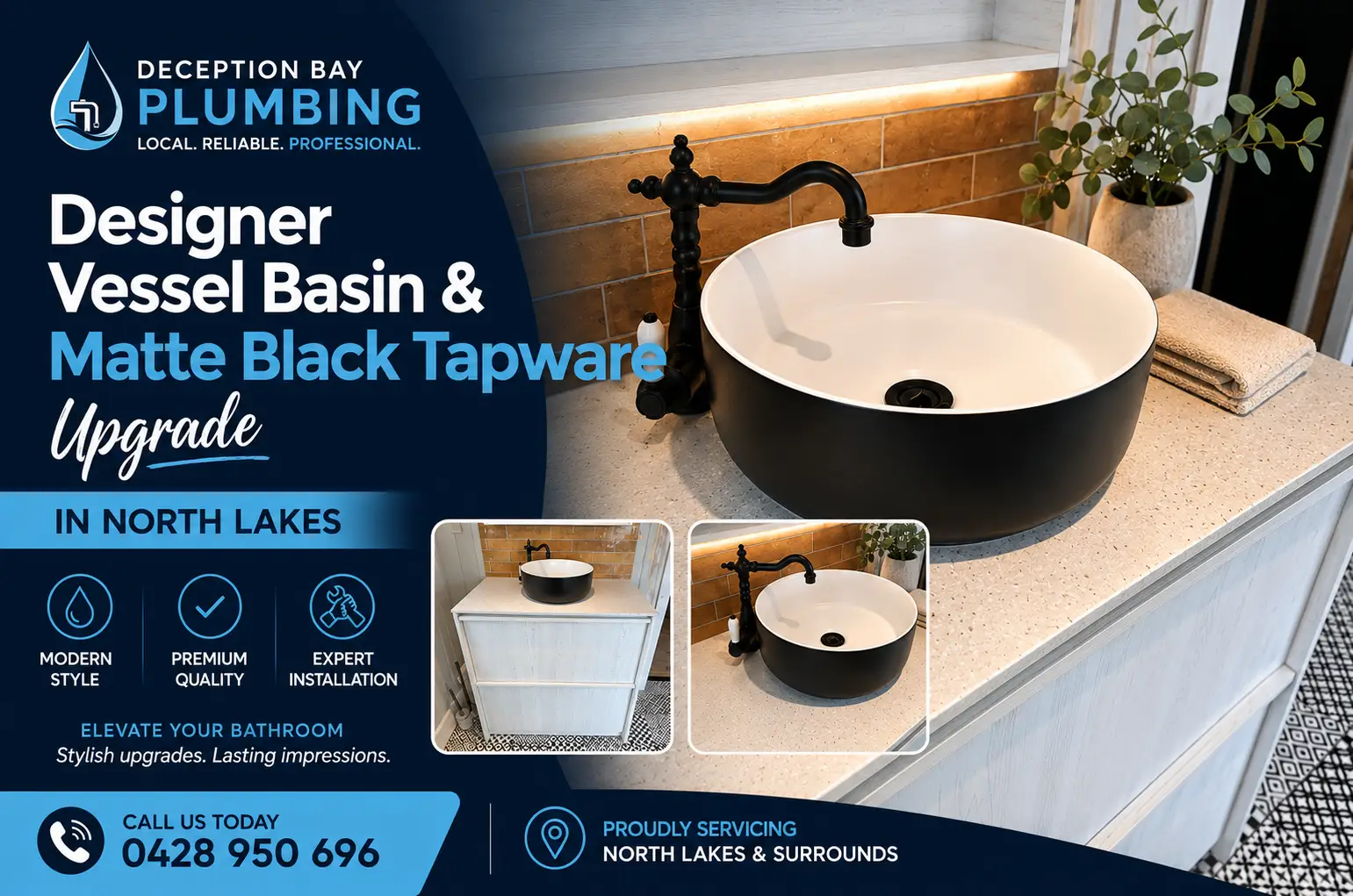 Designer Vessel Basin & Matte Black Tapware Upgrade Completed in North Lakes