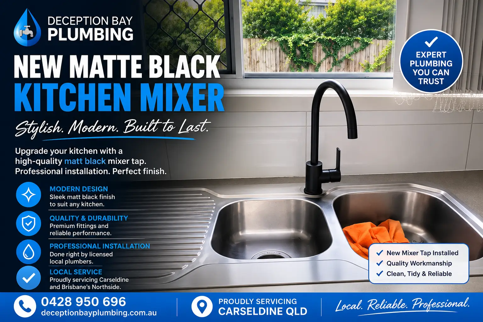 Matt Black Kitchen Sink Mixer Installation in Carseldine QLD